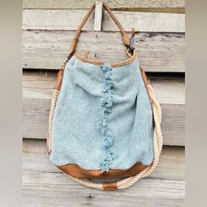 Free People Denim and Tan Shoulder Bag